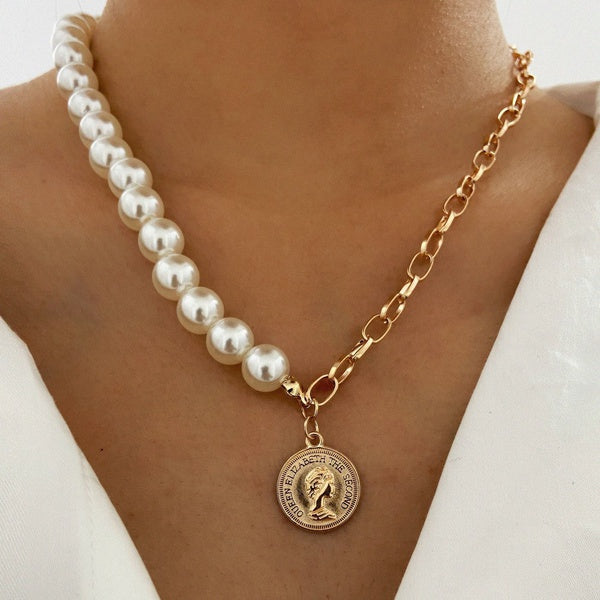 Gold Chain Links Half Pearl Necklace | Arctic Fox & Co. | Wolf & Badger